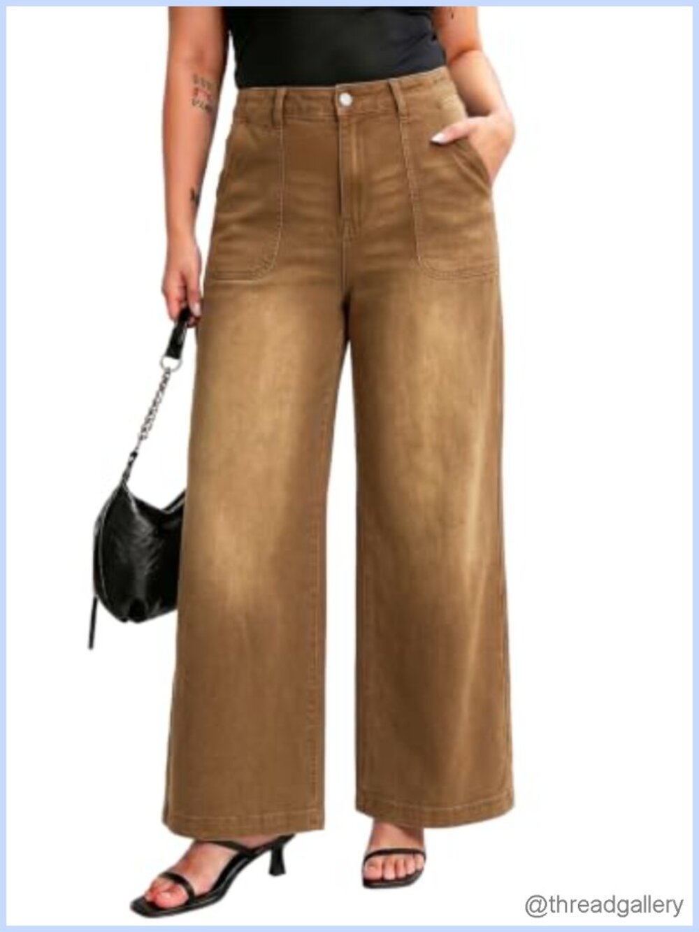 Plus Size Wide Leg High Rise Jeans Stretch Denim Casual